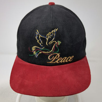Black Red Snapback One Size Peace Dove Embroidered Hat Two Tone Suede Brim Bird