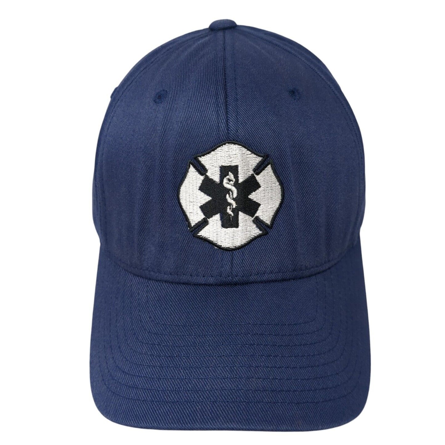 LCCC Fitted Hat Blue L-XL Embroidered Logo Stretch Flexfit Yupoong
