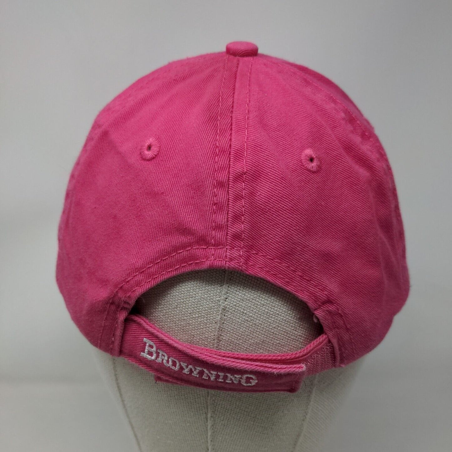 Browning Strapback Hat Pink OSFA Adjustable Embroidered Logo 6 Panel Cotton