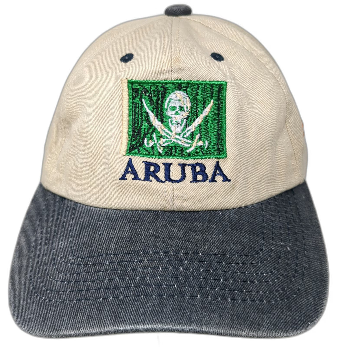 Aruba Pirate Flag Baseball Cap Beige Blue One Size Fish Skeleton Caribbean Hat