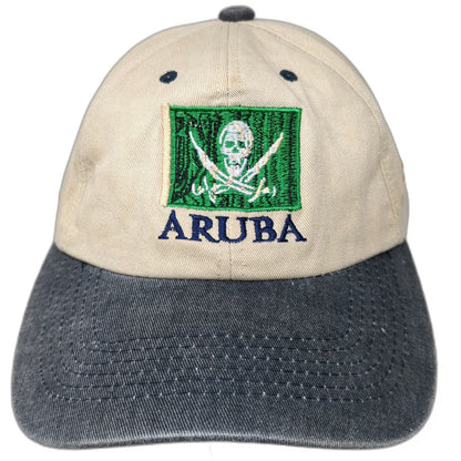 Aruba Pirate Flag Baseball Cap Beige Blue One Size Fish Skeleton Caribbean Hat