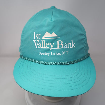 1st Valley Bank Seeley Lake MT Adult Snapback Hat Greenish-Blue OSFA Rope