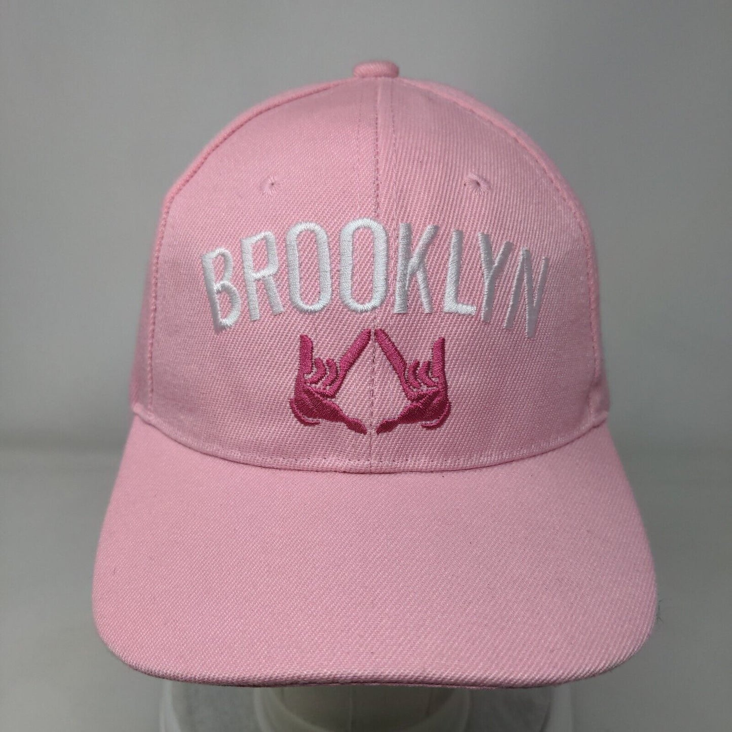 Brooklyn Strapback Hat Pink One Size Adjustable Embroidered Vented Holes Acrylic
