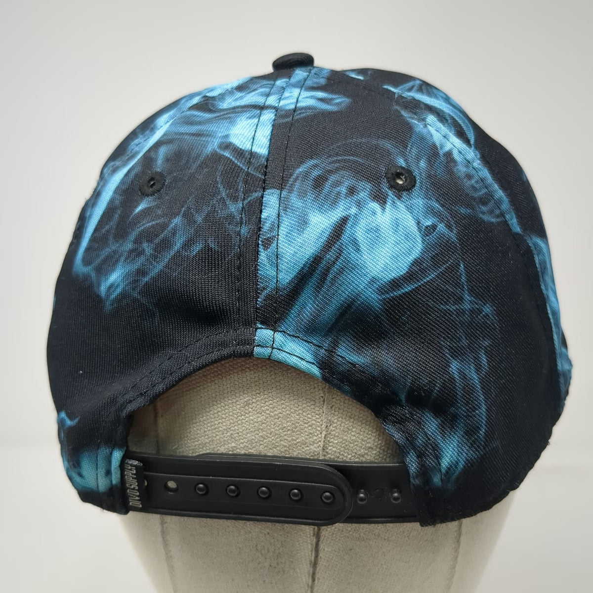 Divided 5 Panel Hat Blue Black One Size Smoke Print Flat Brim Don't Trip Patch
