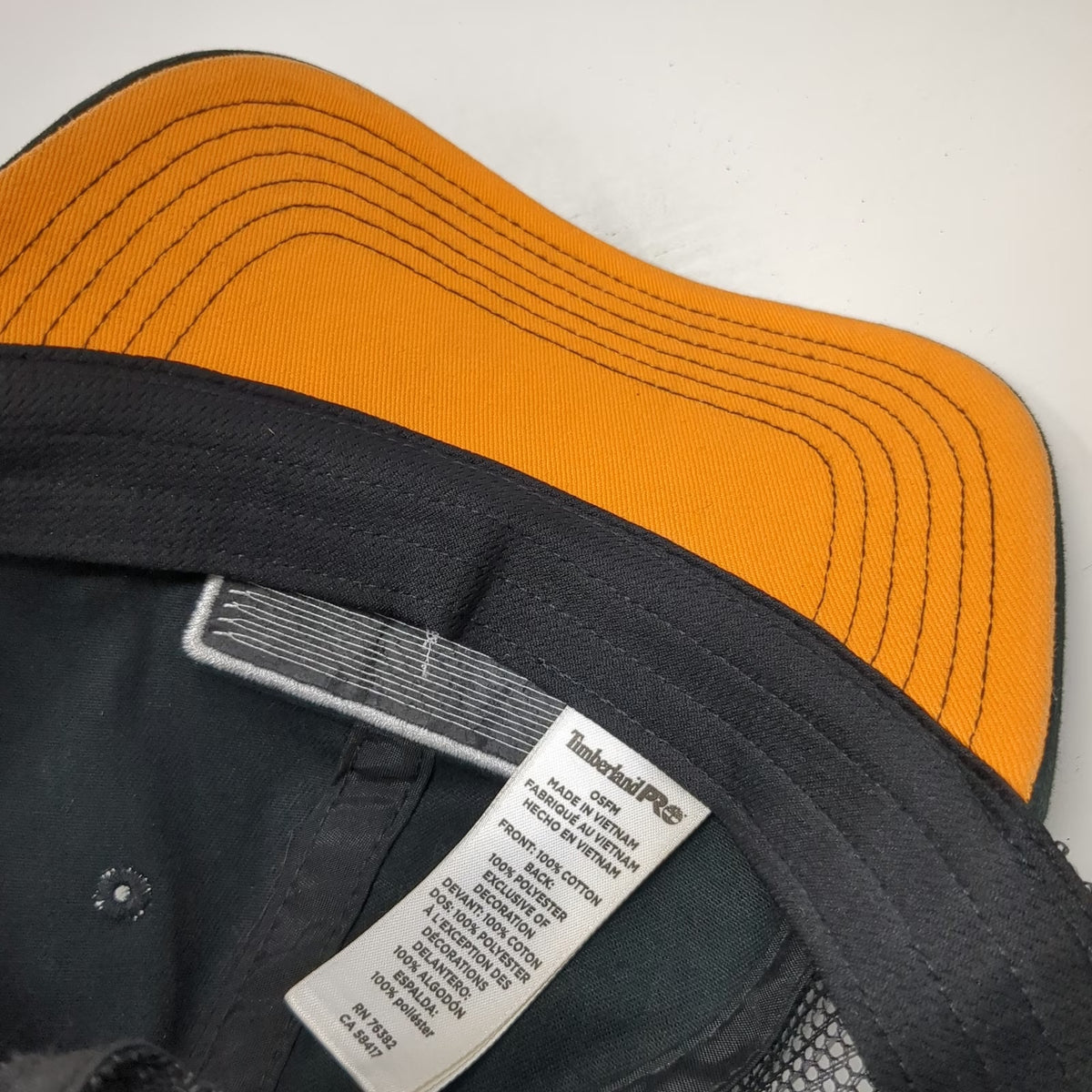 Timberland PRO Trucker Hat Black One Size Mesh Back Orange Snapback Patch Hat