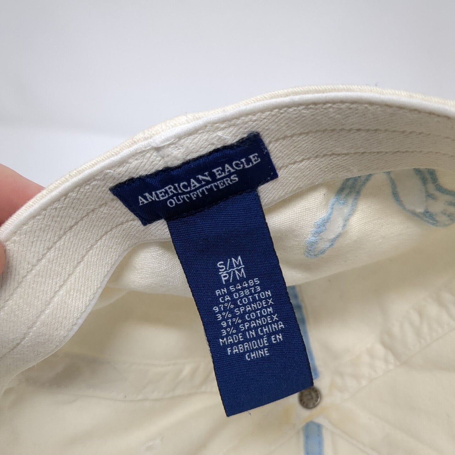 American Eagle Fitted Hat White Cream S/M NU-Fit Embroidered Distressed 6 Panel
