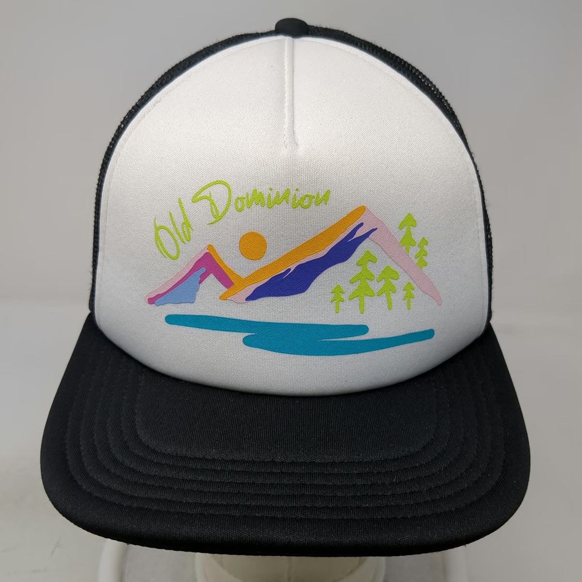 Old Dominion Trucker Hat Black One Size Mountain Graphic Foam Front Mesh Back