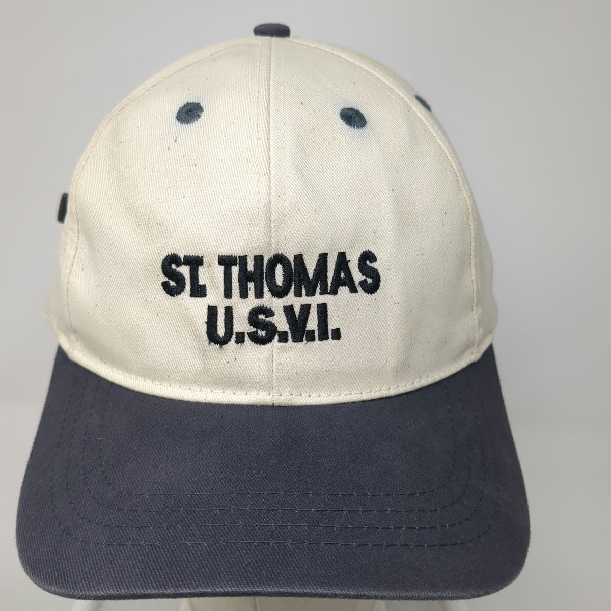 Del Sol Baseball Cap Beige Blue One Size St. Thomas USVI Cotton Slideback Hat