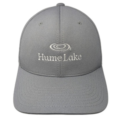 Flexfit Baseball Cap Gray M Hume Lake Logo Polyester Fitted Curved Brim Hat