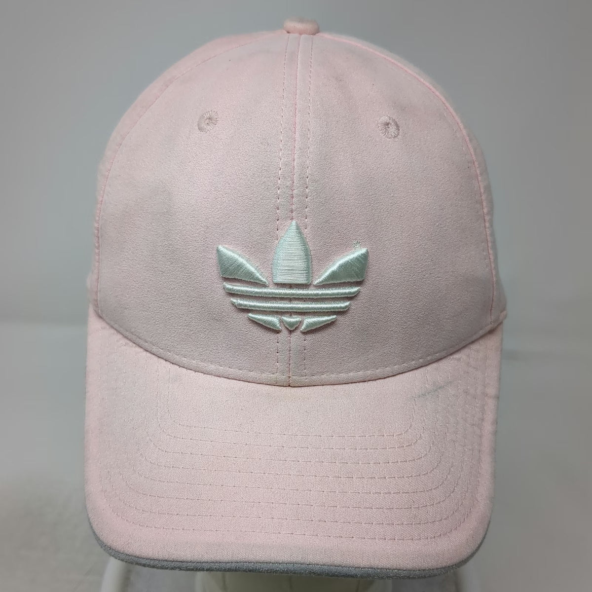 Adidas Baseball Cap Pink 7 1/8 Trefoil Logo Embroidered Polyester Hat Gray Brim