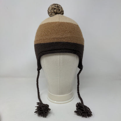 Unbranded Beanie Hat Brown One Size Ear Flap Blank Braided Pom Pom Winter