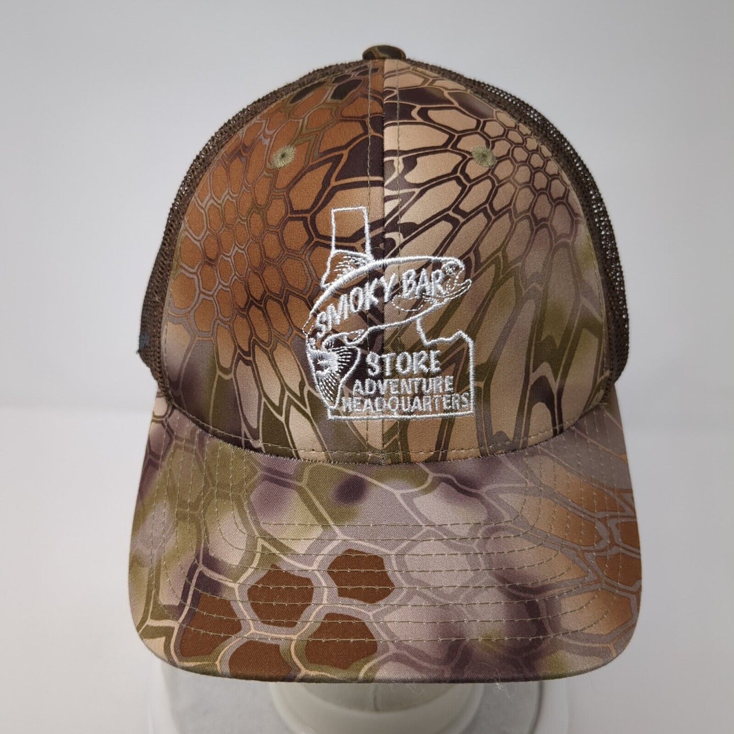 Smoky Bar Store Adventure Headquarters Snapback Trucker Hat Camo OS Yupoong