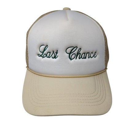 Last Chance Snapback Trucker Hat Tan OS Adjustable Embroidered Mesh Back Rope