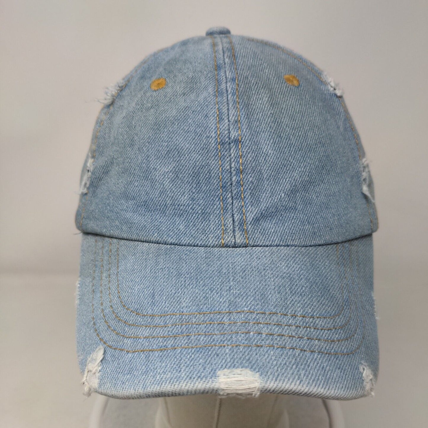 David & Young Strapback Hat Blue OSFM Adjustable Distressed Blank 6 Panel