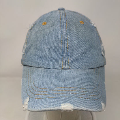 David & Young Strapback Hat Blue OSFM Adjustable Distressed Blank 6 Panel