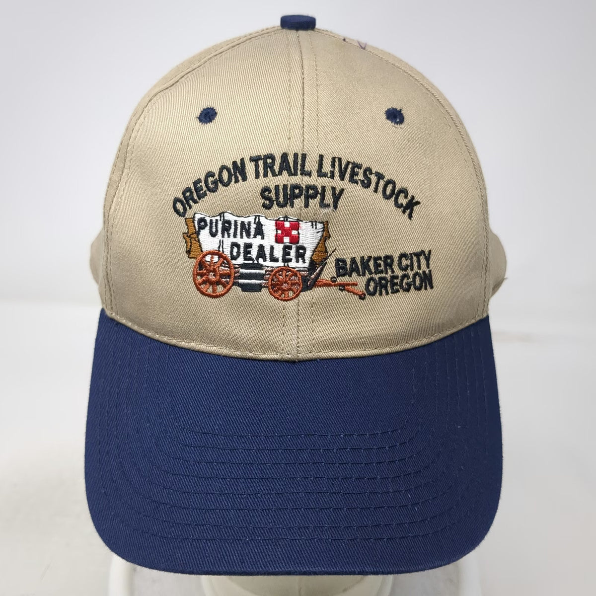 Headliner Baseball Cap Beige Blue One Size Purina Dealer Oregon Trail Supply Hat