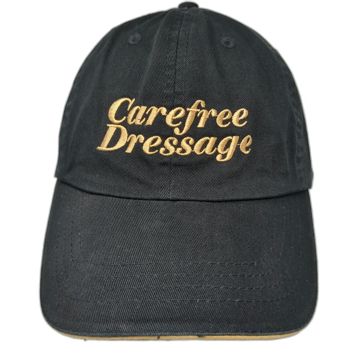 Carefree Dressage Baseball Cap Black One Size Hat Gold Adjustable Slideback Bill