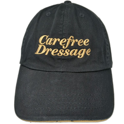 Carefree Dressage Baseball Cap Black One Size Hat Gold Adjustable Slideback Bill
