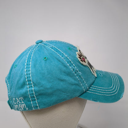 Cat Mom Strapback Hat Blue OS Adjustable Embroidered Distressed KB ETHOS Vintage