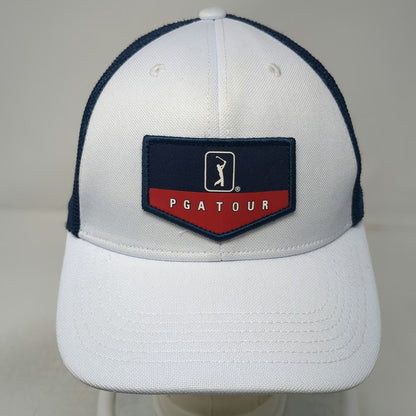 PGA Tour Trucker Hat White Blue One Size Mesh Snapback Golf Patch Pro Series