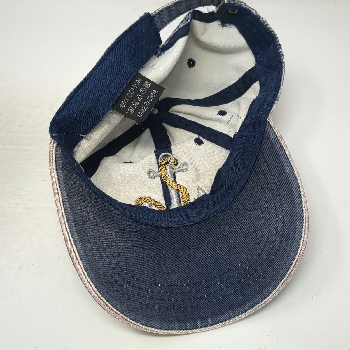 Blue Baseball Cap One Size Anchor Embroidered Slideback Cotton Nautical Sea Hat