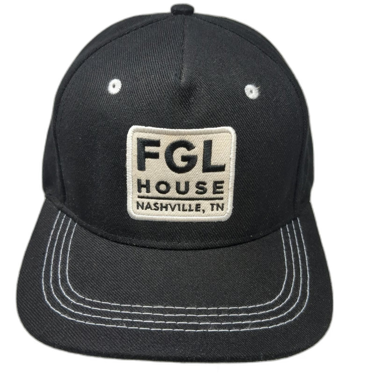 House Ten Black 5 Panel One Size Hat Nashville FGL Patch Flat Bill Snapback Bar