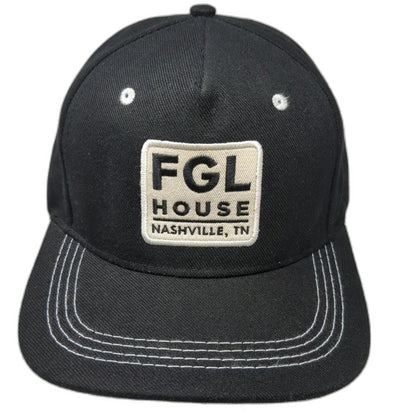 House Ten Black 5 Panel One Size Hat Nashville FGL Patch Flat Bill Snapback Bar
