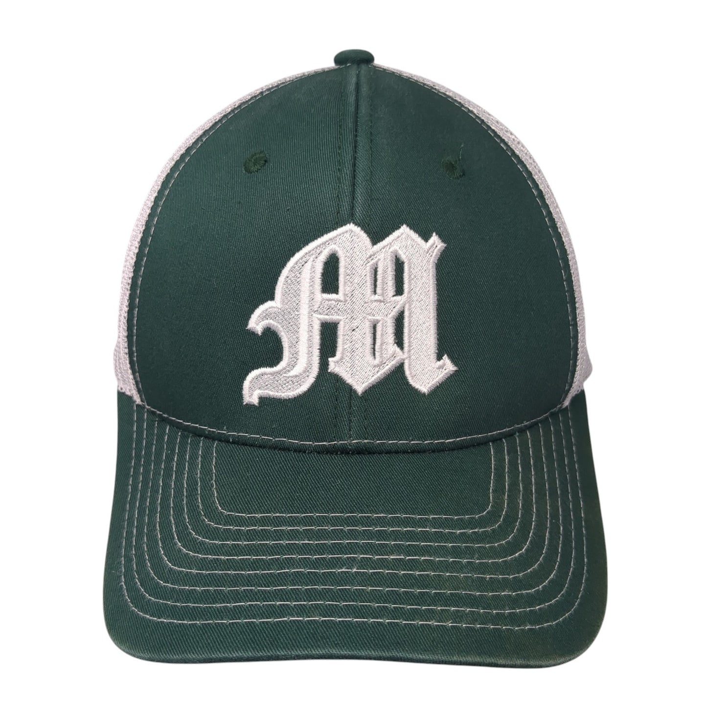 Old English M Snapback Mesh Back Trucker Hat Green One Size Adjustable