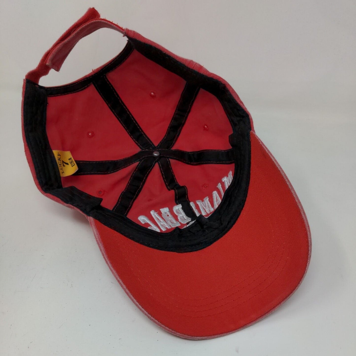 Lucky 7 USA Men's Strapback Hat Red Adjustable Embroidered Miami Beach Logo