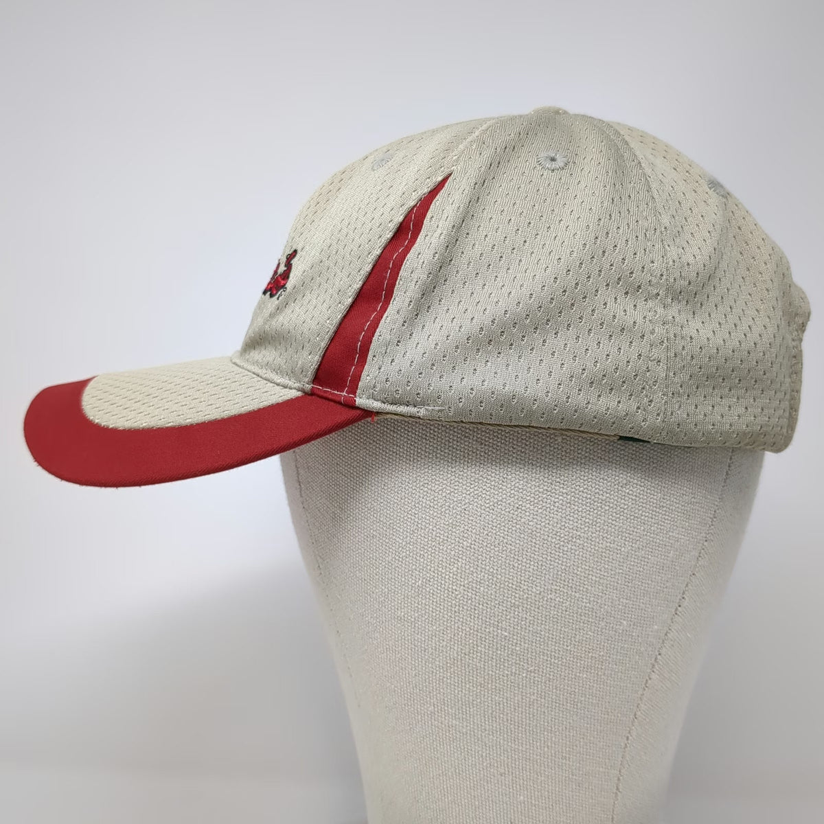 Cabela's Baseball Cap Beige Red Black One Size Mesh Strapback Hat Outdoor Logo