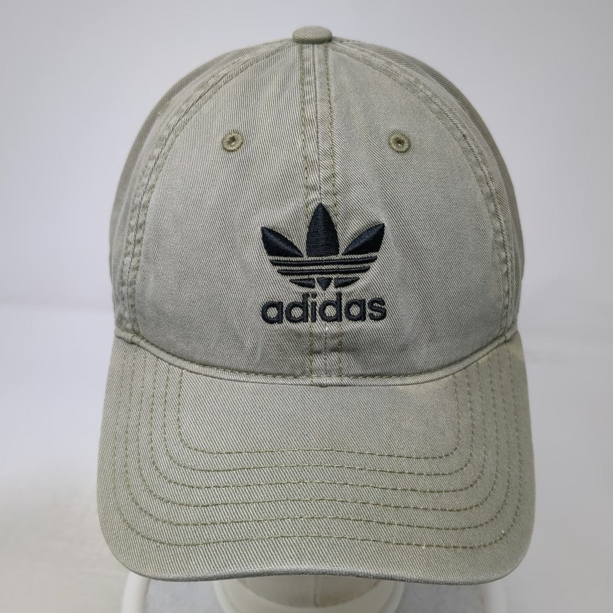 Adidas Baseball Cap Green One Size Cotton Trefoil Logo Strapback Curved Brim Hat