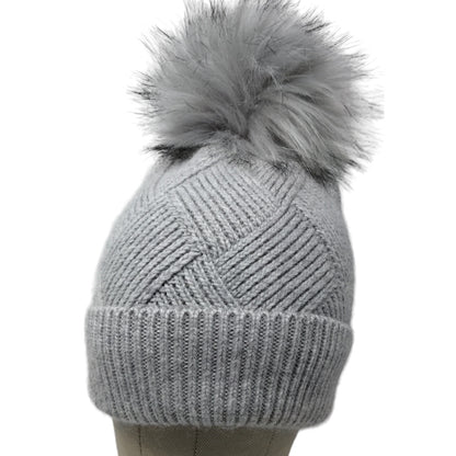 Norla Canada Women's Knit Beanie Hat Cap Gray Pom Pom Alpaca Acrylic Blend