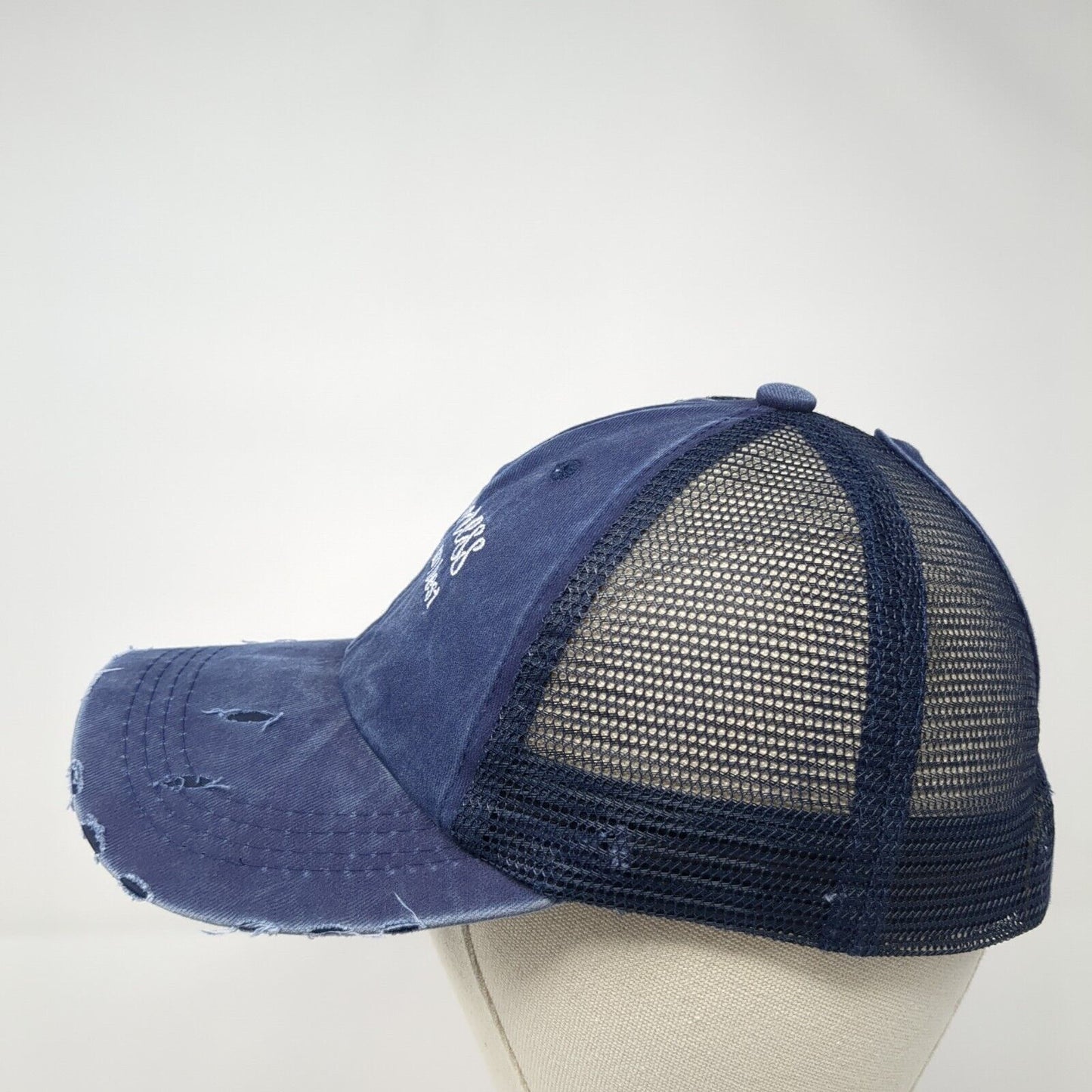 Hot Mess Just Doing My Best Ponyback Trucker Hat Blue OS Mesh Back Distressed