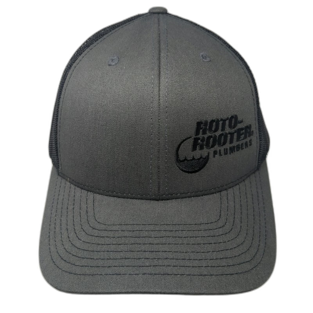 Richardson Trucker Hat Gray Black One Size Roto-Rooter Plumbers Snapback Mesh