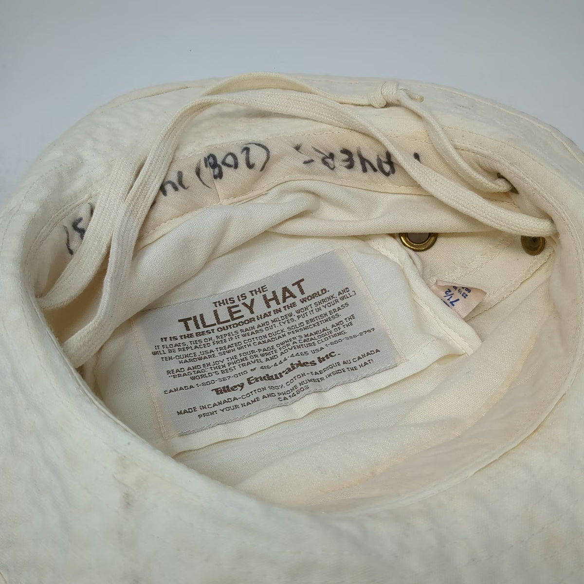 Tilley Boonie Hat Beige 7 1/2 Cotton Duck Made in Canada Float Snap Brim Strap