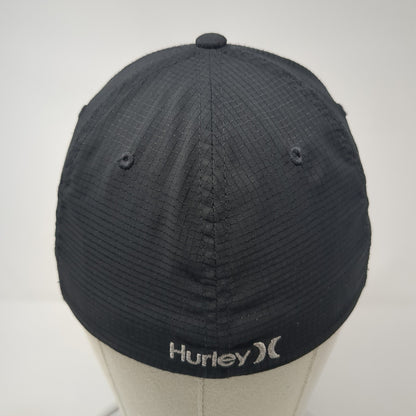 Hurley Logo Fitted Hat Black Medium Embroidered Flexfit Stretch 6 Panel