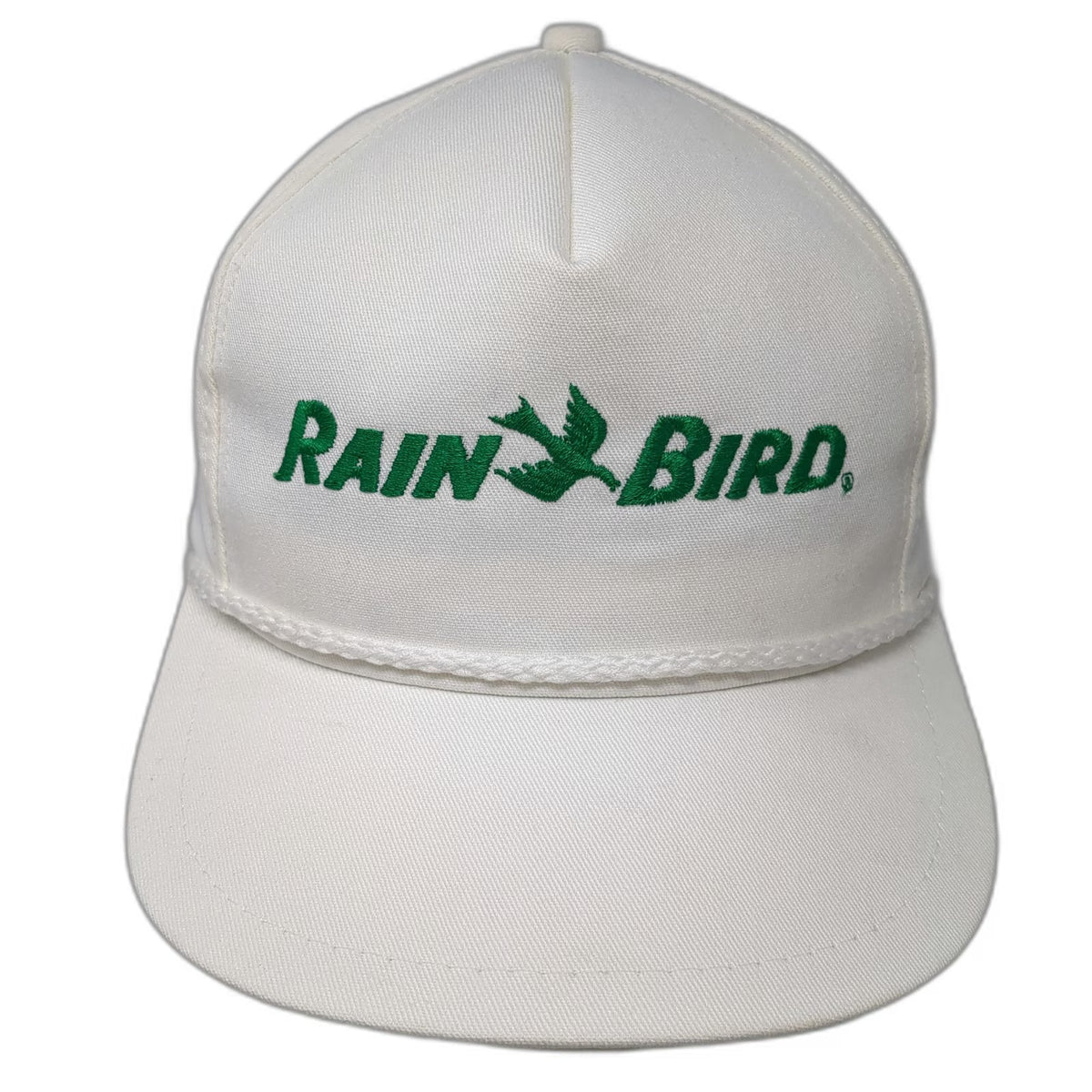K-Brand 5 Panel White One Size Rain Bird Irrigation Logo Rope Slideback Hat USA