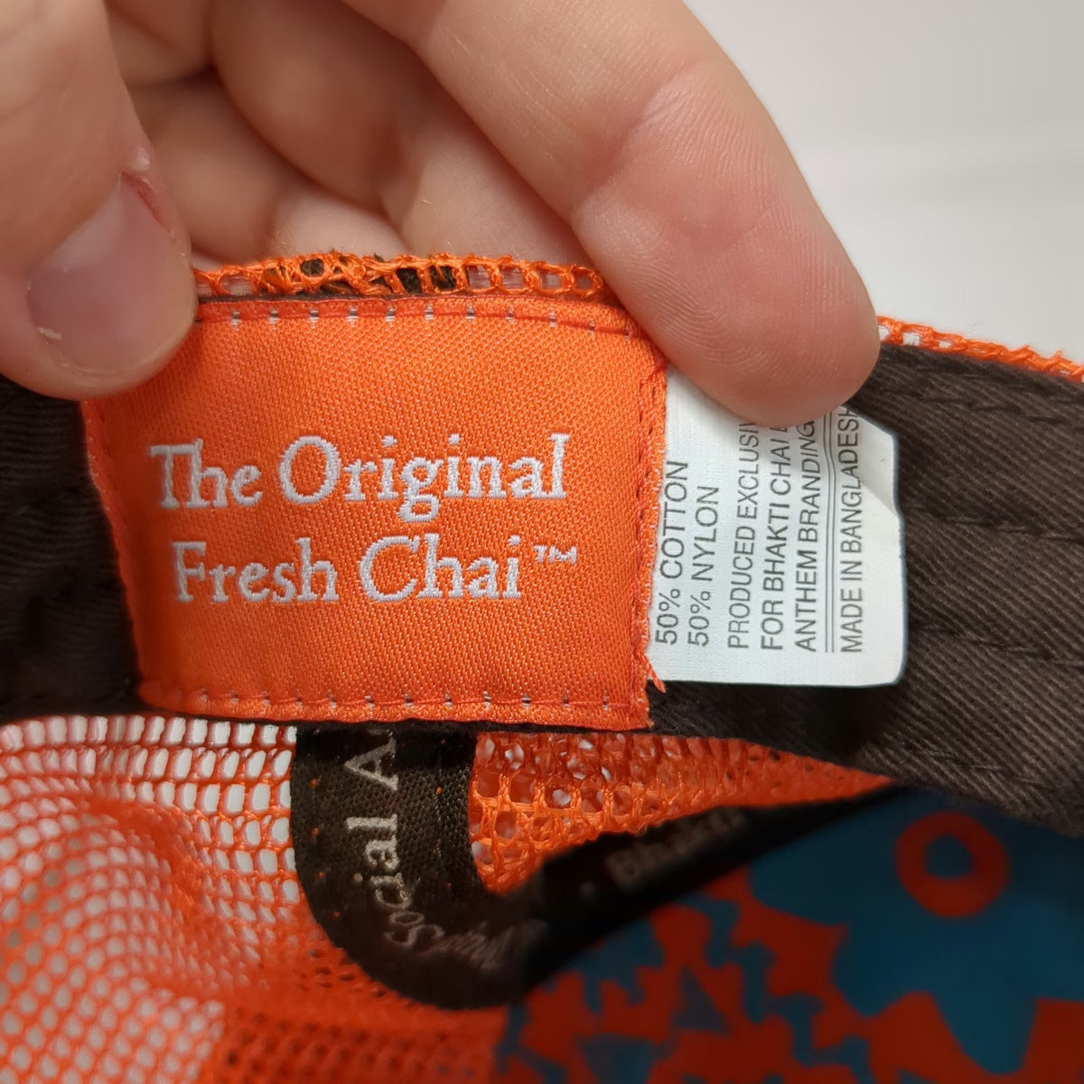Bhakti Chai Trucker Hat Brown Orange One Size Mesh Snapback Patterned Underbrim