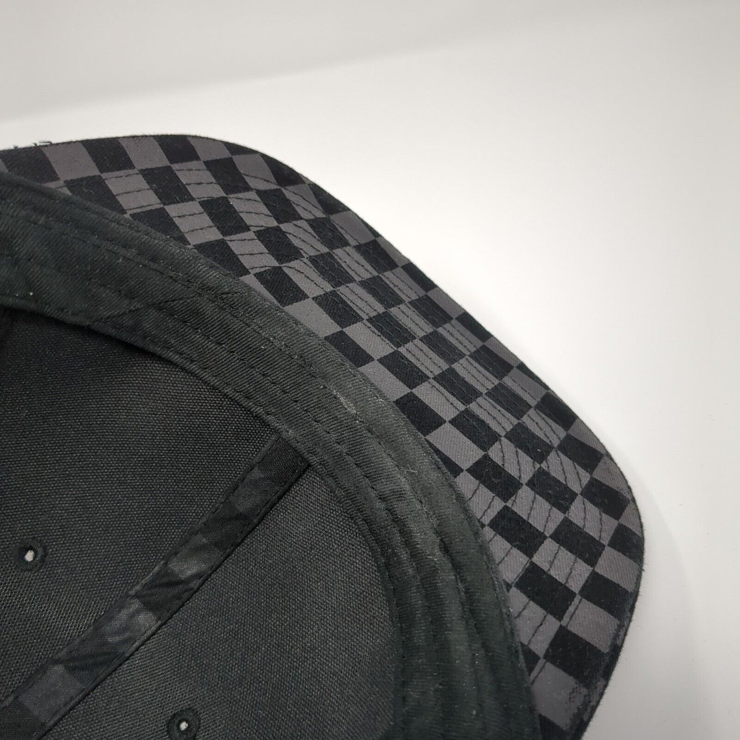 Unbranded Snapback Hat Black One Size Adjustable Vented Holes 6 Panel Check