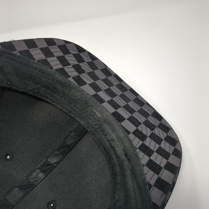 Unbranded Snapback Hat Black One Size Adjustable Vented Holes 6 Panel Check