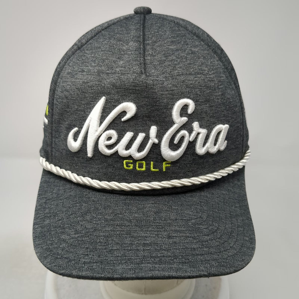 New Era 5 Panel Gray One Size Snapback Hat Golf Rope Performance Script Logo