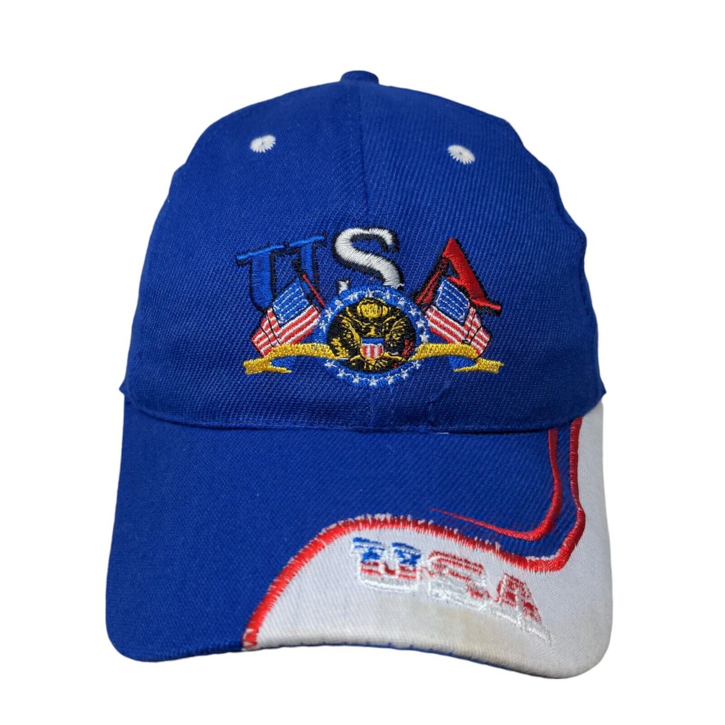 USA Strapback Hat Blue One Size Adjustable Embroidered Vent Holes