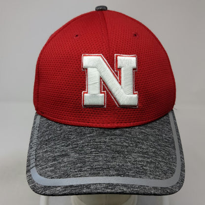 Nebraska Cornhuskers NCAA New Era Red Gray L Hat 39THIRTY Stretch Curved Brim
