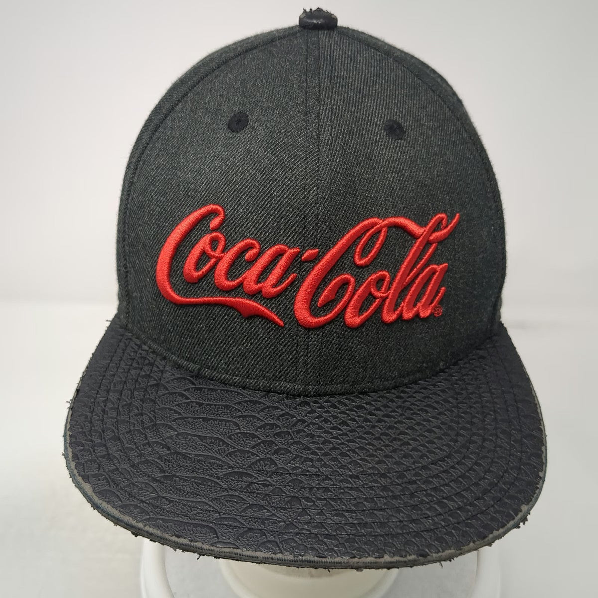Coca-Cola Snapback Black One Size Textured Visor Red Logo Hat 3D Embroidery