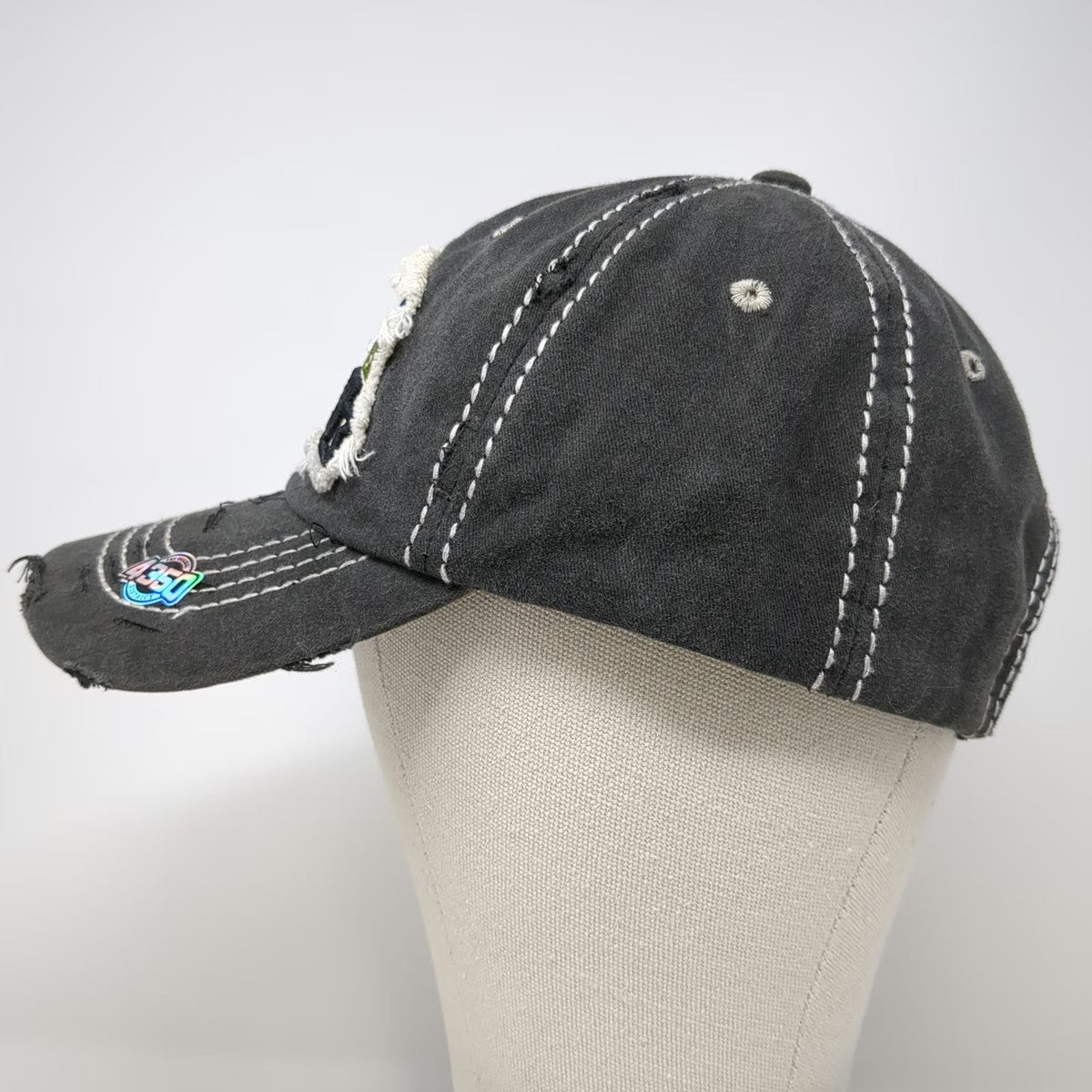 4350 District Baseball Cap Gray One Size Happy Camper Distressed Strapback Hat
