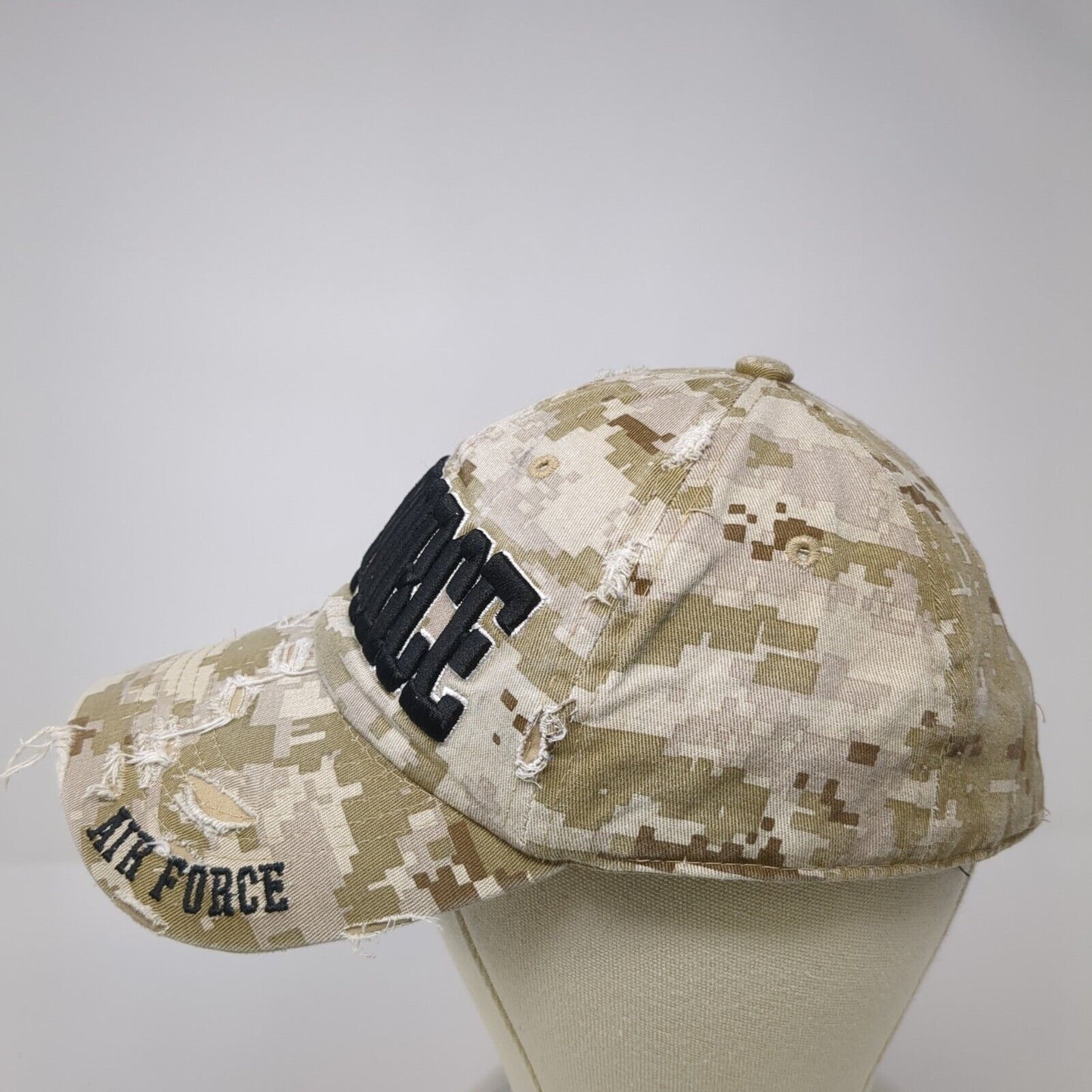 Air Force Slideback Hat Camouflage One Size Adjustable Embroidered Distressed