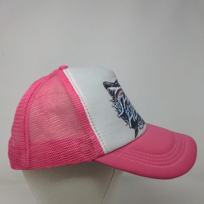 Shark Head Snapback Trucker Hat Pink One Size Mesh Back Adjustable