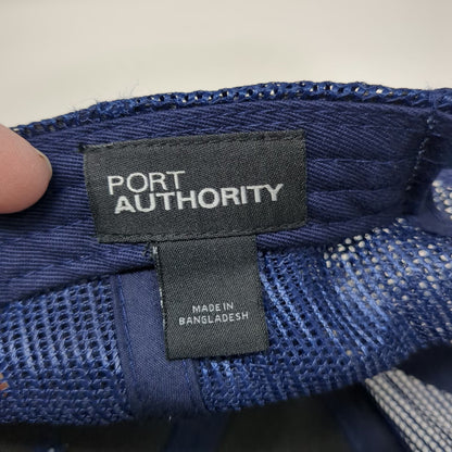 Port Authority Blue Trucker Hat One Size Friedrich Leather Patch Shield Logo