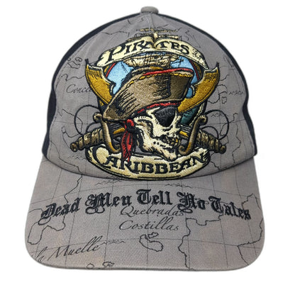 Disney Parks 5 Panel Gray One Size Hat Pirates of the Caribbean Map Print Skull