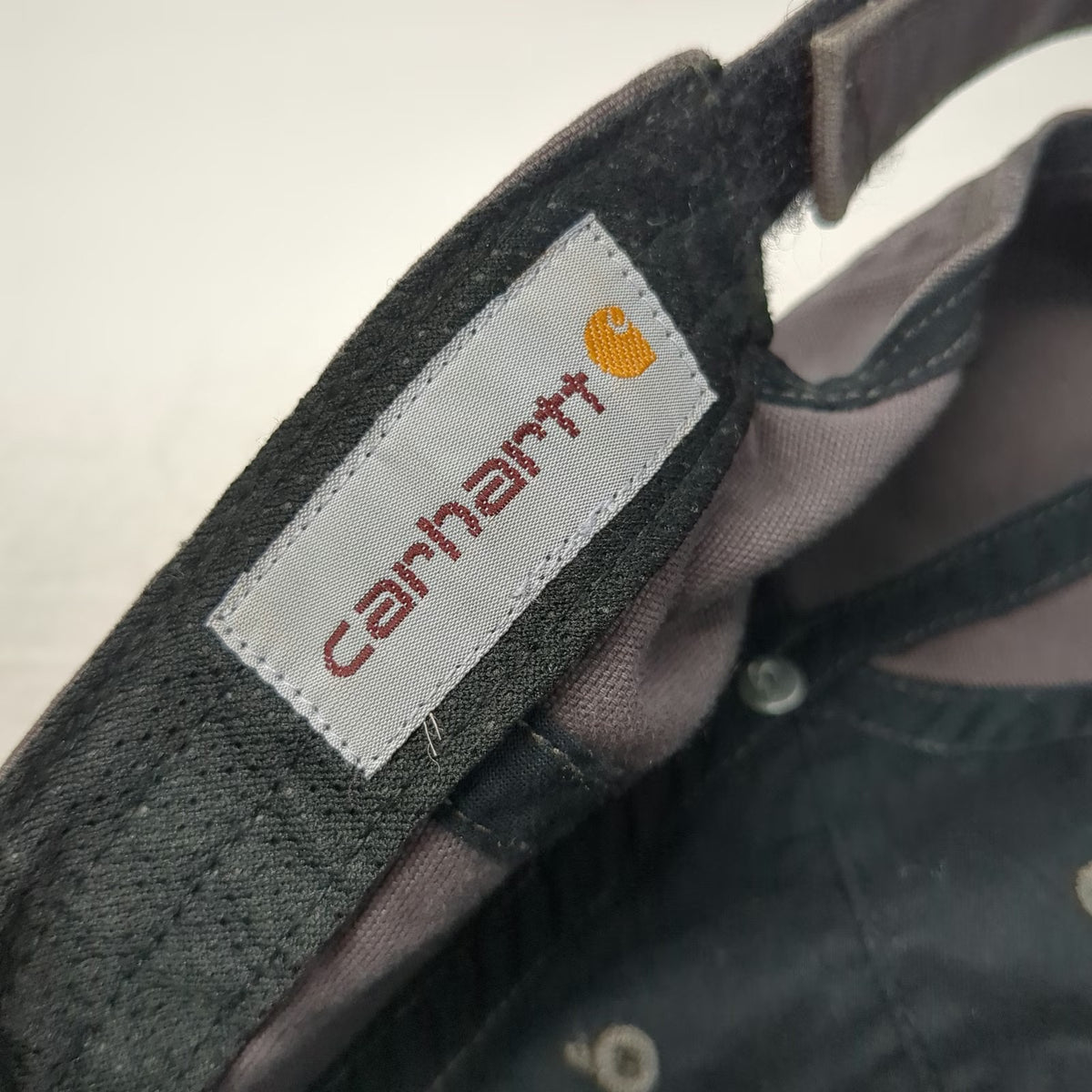 Carhartt Baseball Cap Gray One Size Leather Patch Strapback Canvas Workwear Hat